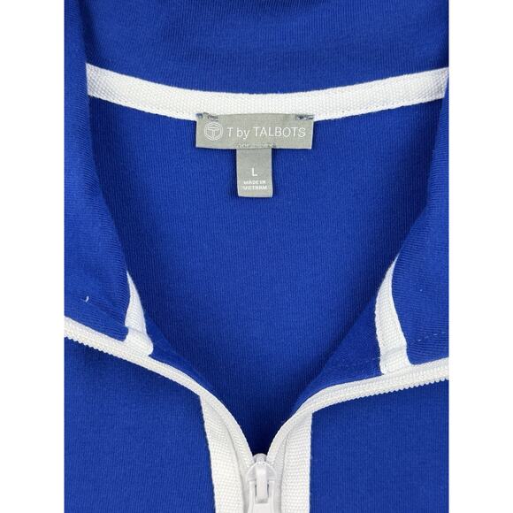 T by TALBOTS Activewear Jacket Women Large Blue Pink White Stripe Full Zip - Picture 4 of 10